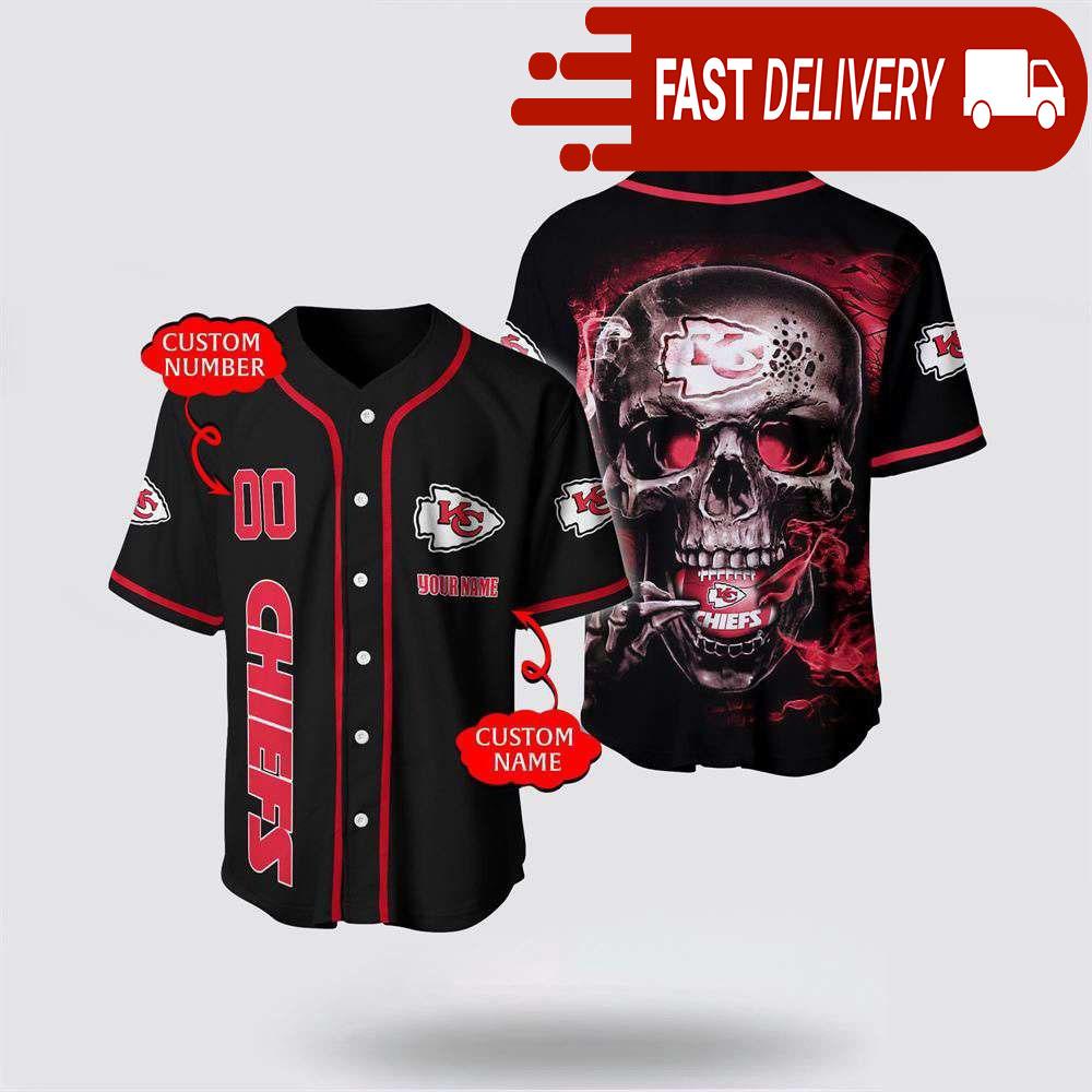 NLF Kansas City Chiefs Baseball Jersey 3D Personalized Skull Shirt For Your Football Team