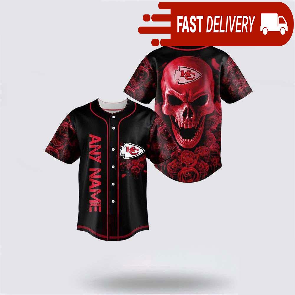 NLF Kansas City Chiefs Skull Flower 3D Baseball Jersey Football Gift