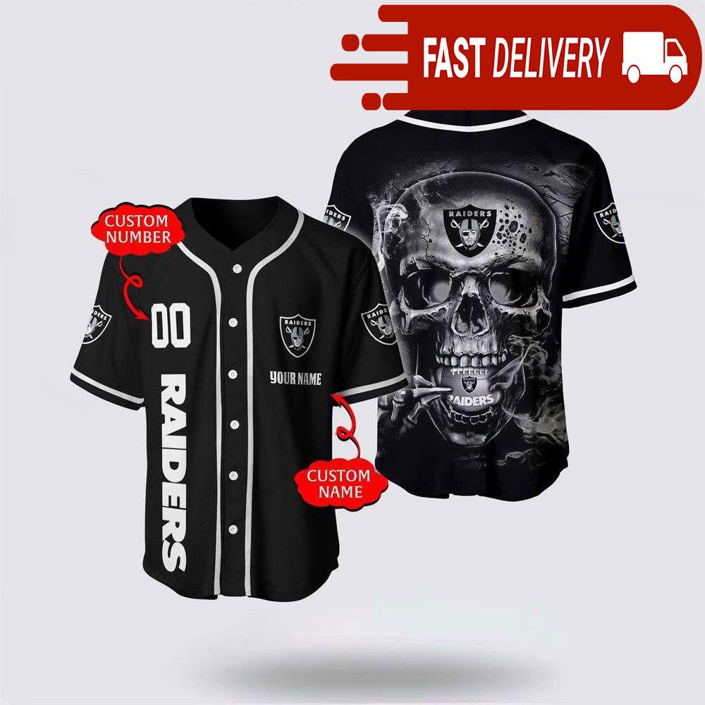 NLF Las Vegas Raiders Baseball Jersey 3D Personalized Skull Shirt For Your Football Team