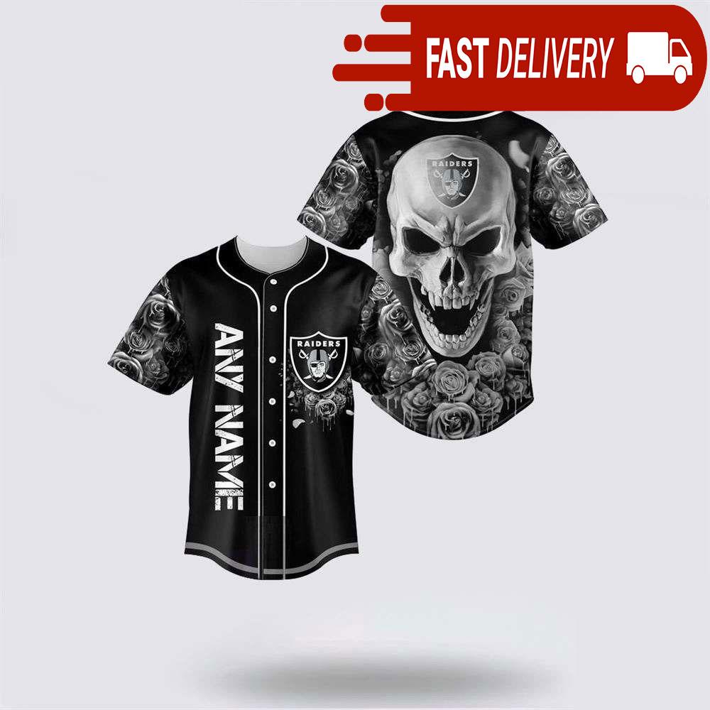 NLF Las Vegas Raiders Skull Flower 3D Baseball Jersey Football Gift