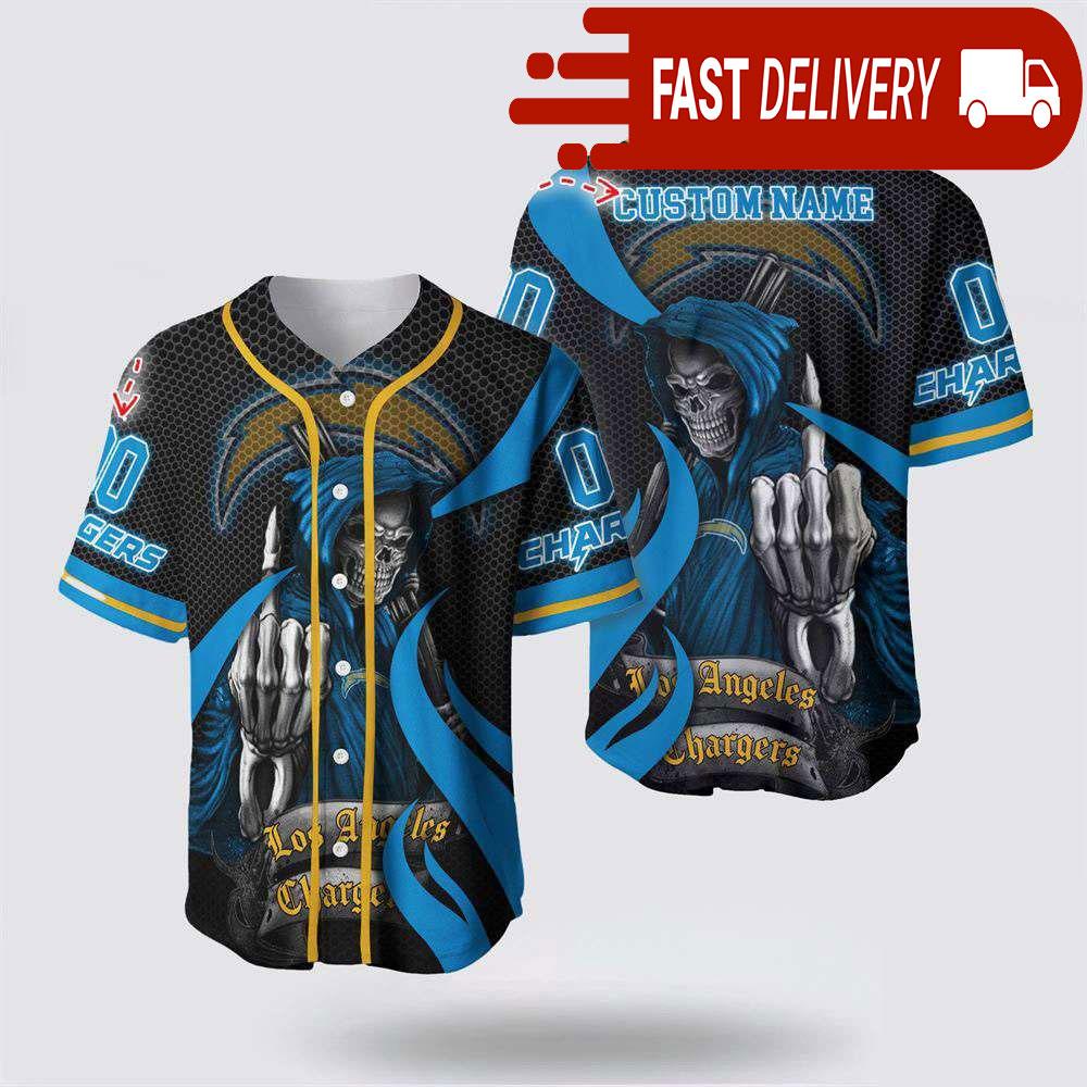 NLF Los Angeles Chargers Grim Reaper Personalized Baseball Jersey Gift For Your Squad