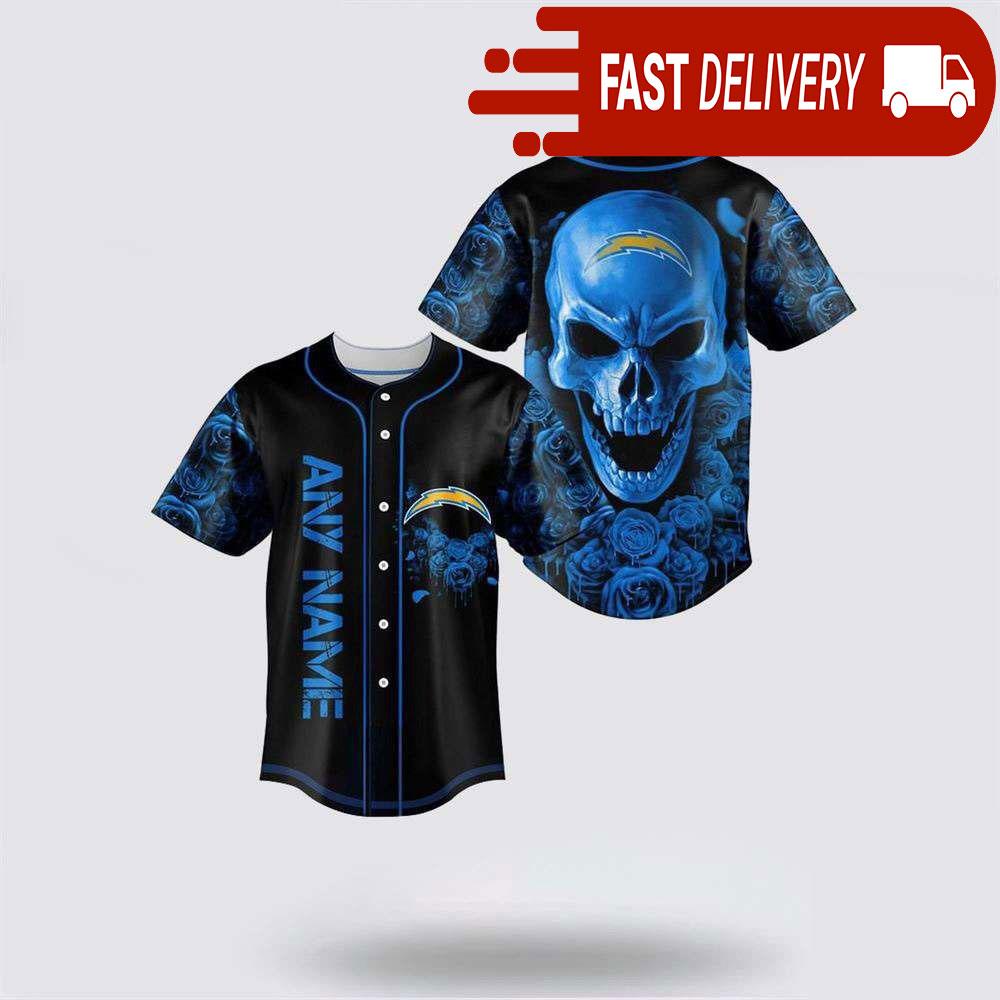 NLF Los Angeles Chargers Skull Flower 3D Baseball Jersey Football Gift
