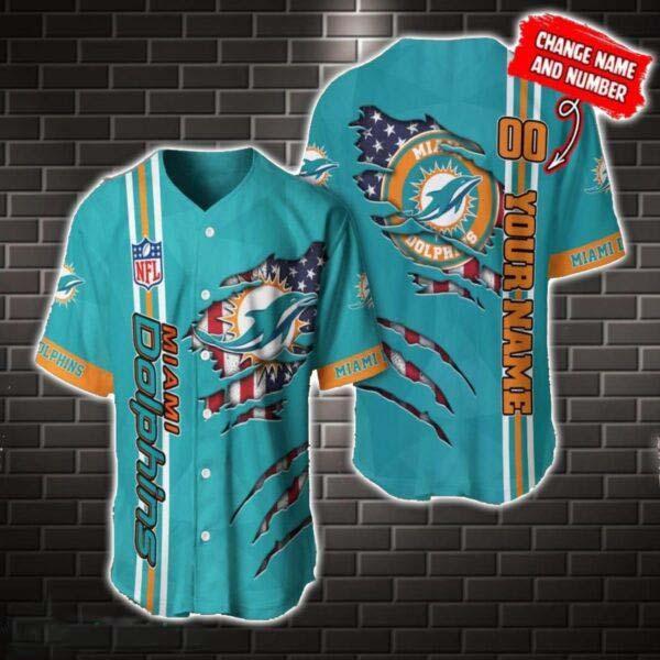 NLF Miami Dolphins America Flag Baseball Jersey Personalized Name And Number