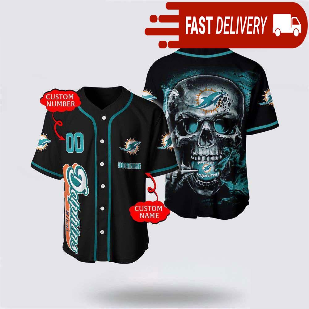 NLF Miami Dolphins Baseball Jersey 3D Personalized Skull Shirt For Your Football Team