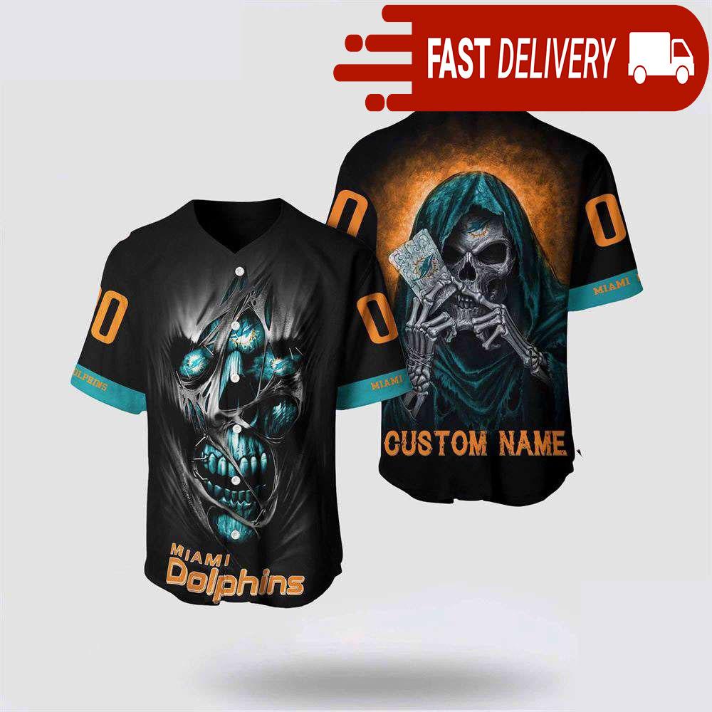 NLF Miami Dolphins Baseball Jersey Alchemy Grim Reaper Design Your Own Shirt
