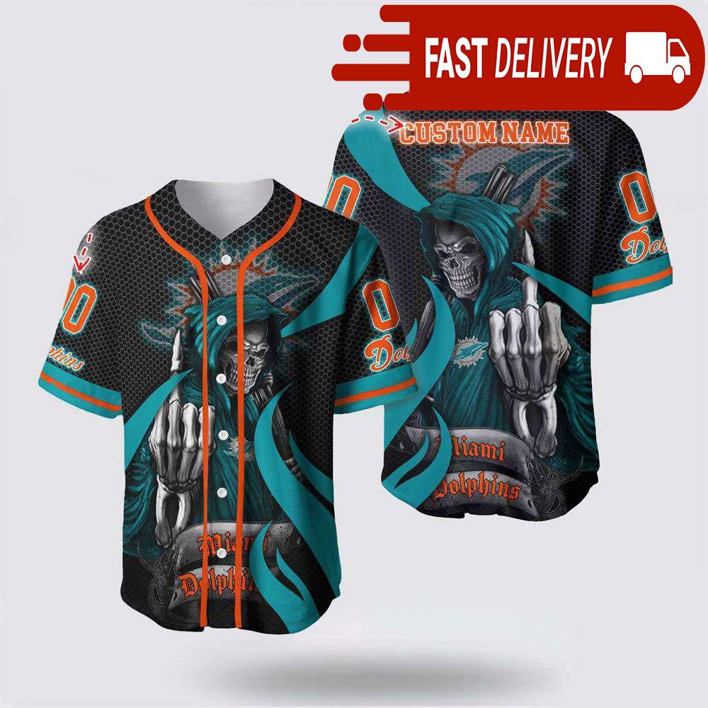 NLF Miami Dolphins Grim Reaper Personalized Baseball Jersey Gift For Your Squad