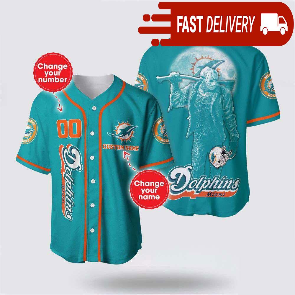 NLF Miami Dolphins Jason Voorhees Personalized Baseball Jersey 3D Horror Shirt