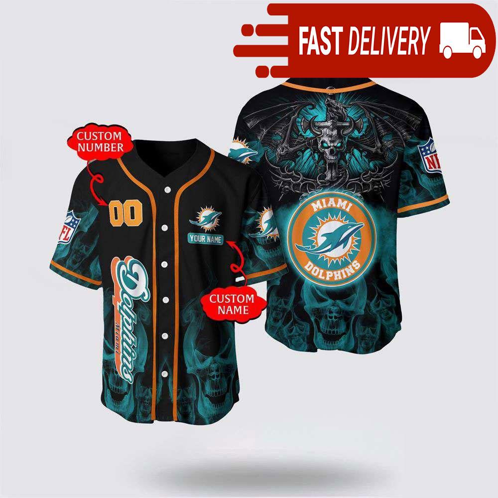 NLF Miami Dolphins Personalized Baseball Jersey With Name And Number