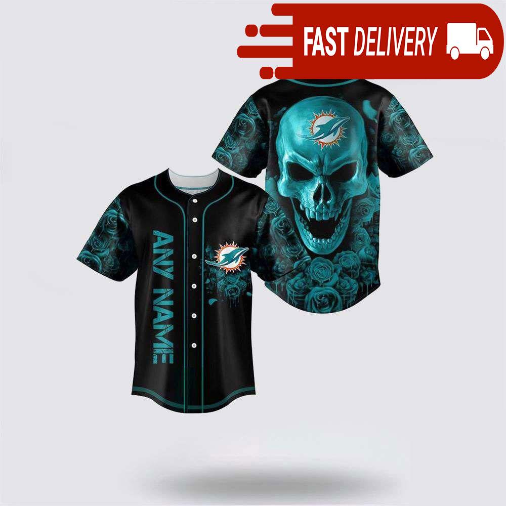 NLF Miami Dolphins Skull Flower 3D Baseball Jersey Football Gift