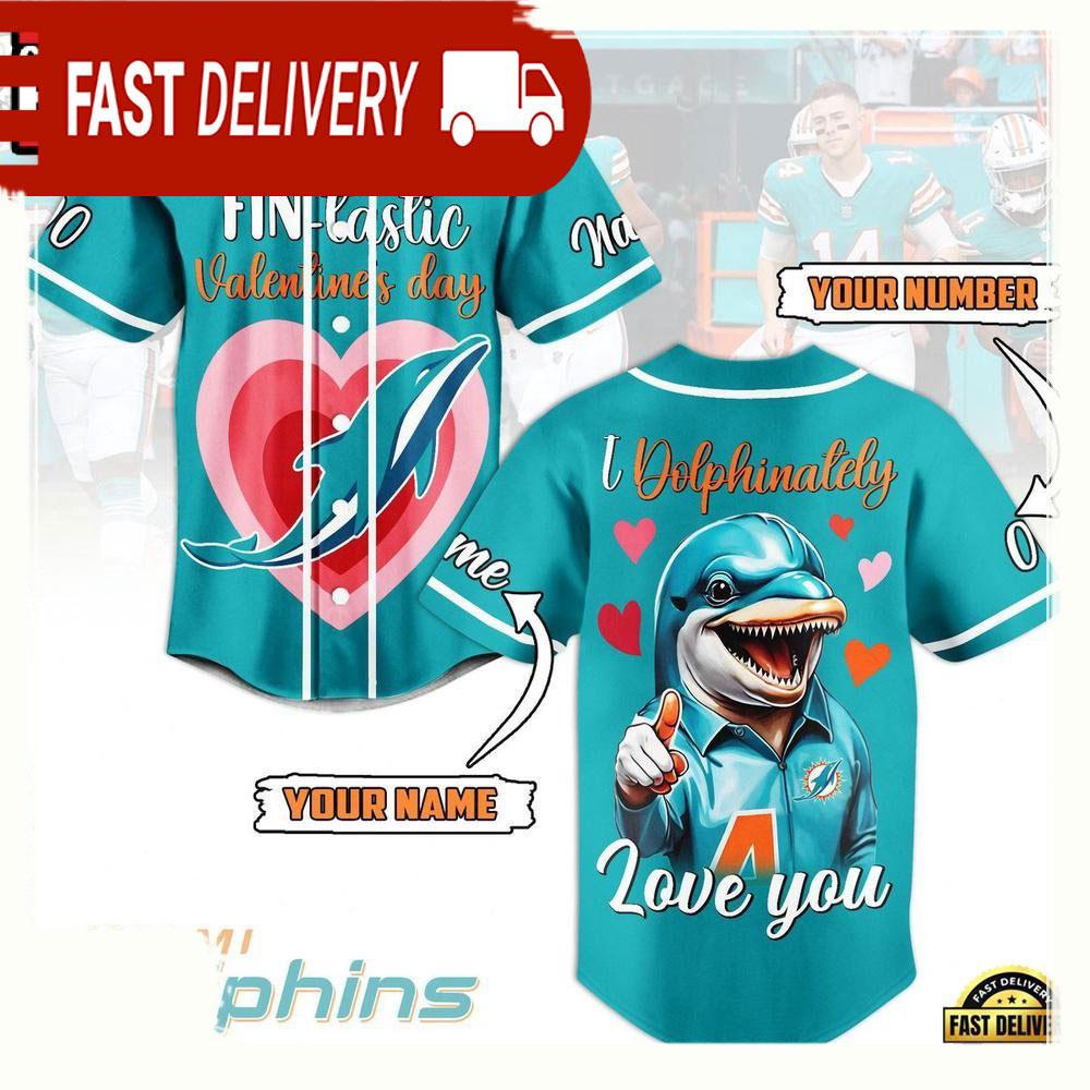 NLF Miami Dolphins Valentines Day Personalized Number Baseball Jersey