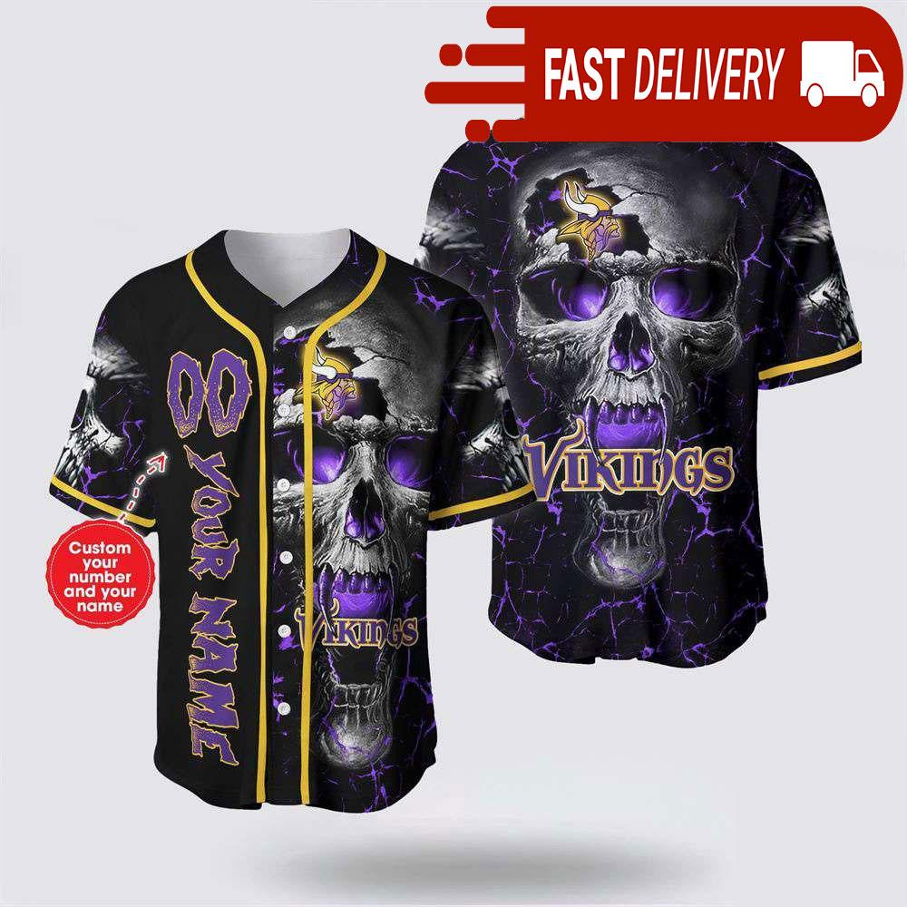 NLF Minnesota Vikings Baseball Jersey 3D Personalized Skull Shirt For Your Football Team
