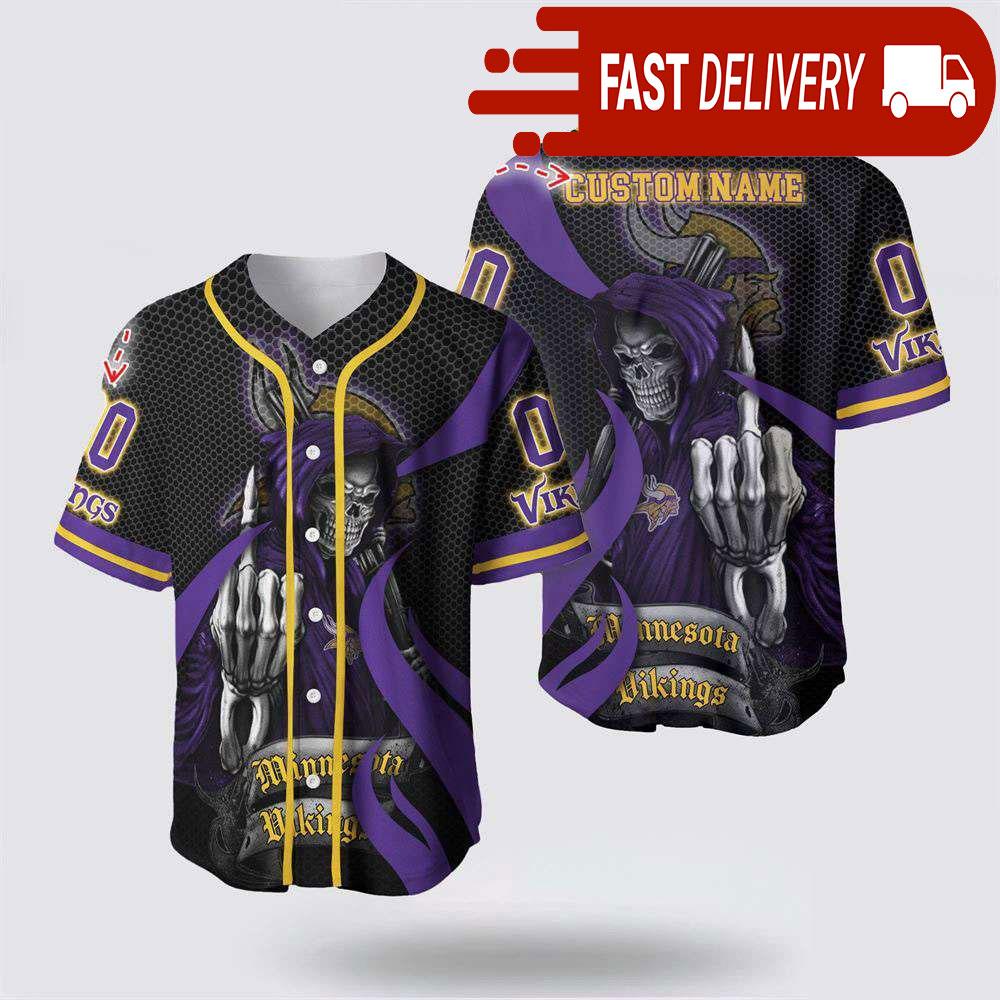 NLF Minnesota Vikings Grim Reaper Personalized Baseball Jersey Gift For Your Squad