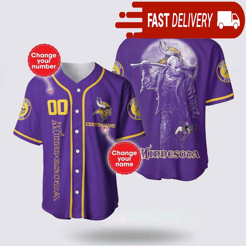 NLF Minnesota Vikings Jason Voorhees Personalized Baseball Jersey 3D Horror Shirt