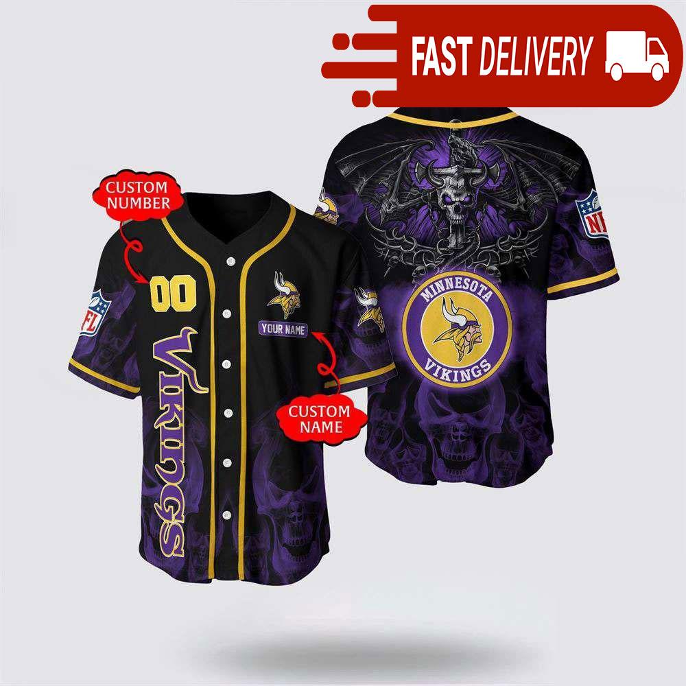 NLF Minnesota Vikings Personalized Baseball Jersey With Name And Number
