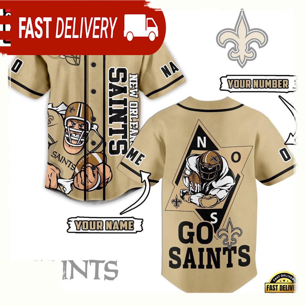 NLF New Orleans Saints Mascot Go Saints Personalized Number Baseball Jersey