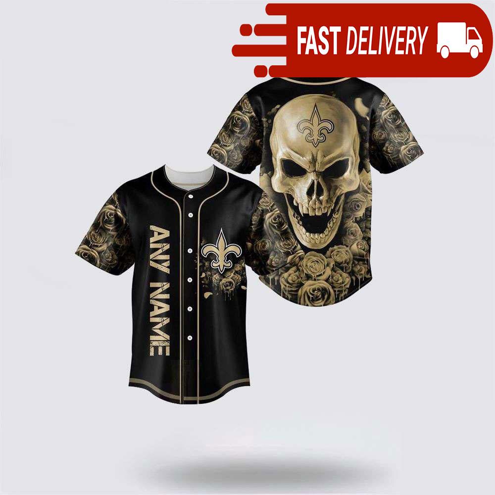 NLF New Orleans Saints Skull Flower 3D Baseball Jersey Football Gift