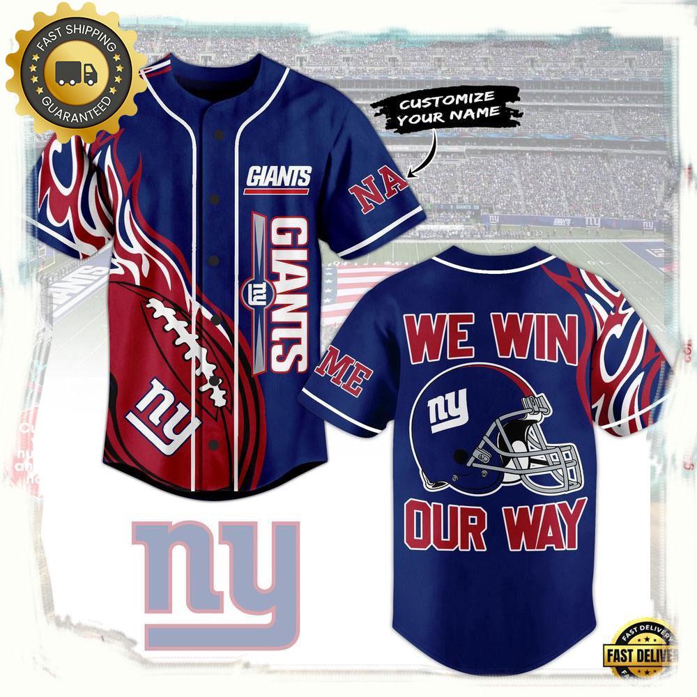 NLF New York Giants We Win Our Way Personalized Baseball Jersey