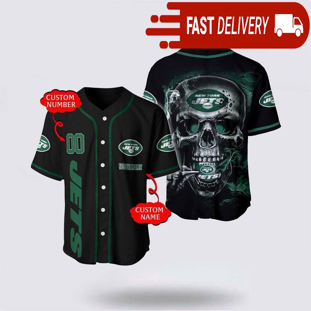 NLF New York Jets Baseball Jersey 3D Personalized Skull Shirt For Your Football Team