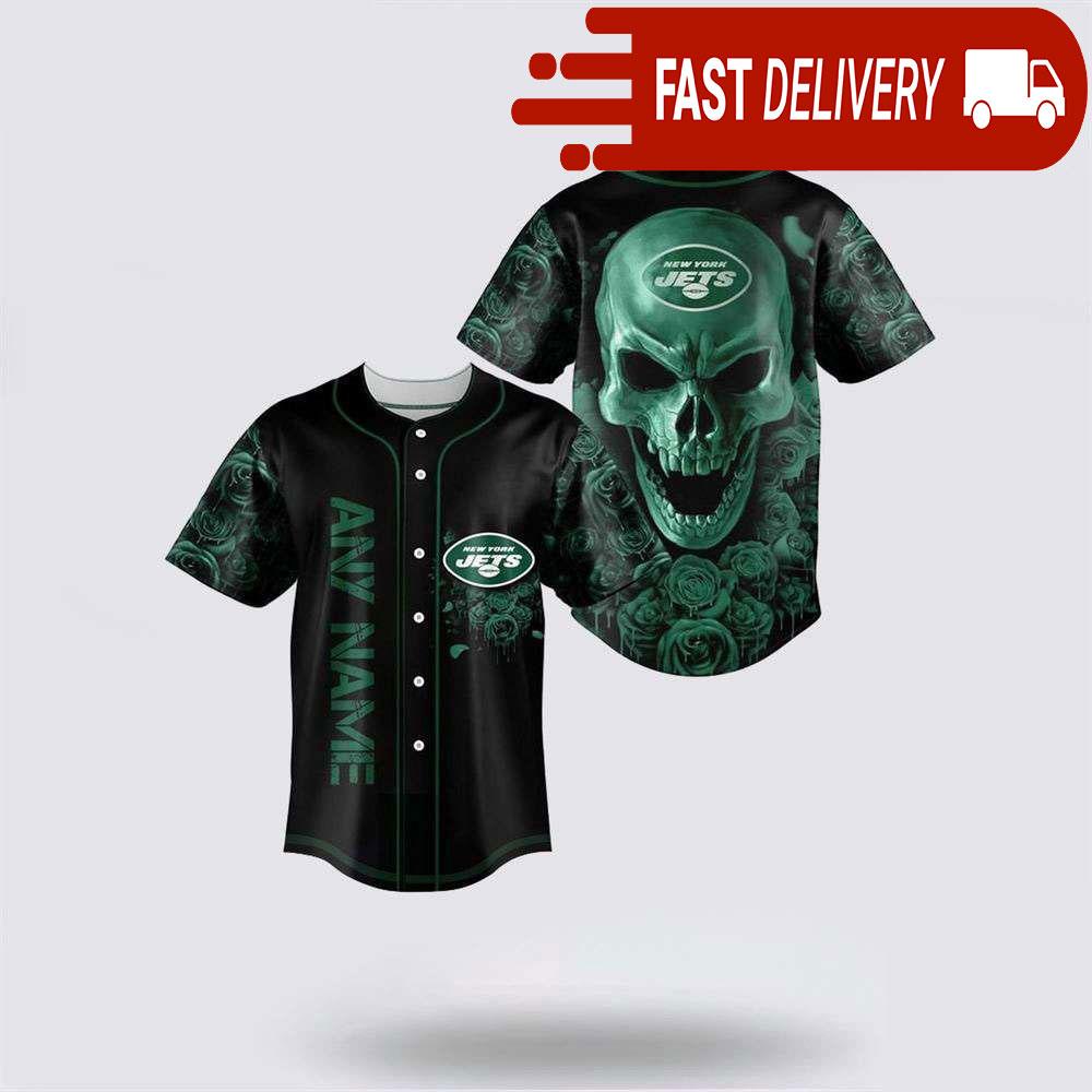 NLF New York Jets Skull Flower 3D Baseball Jersey Football Gift