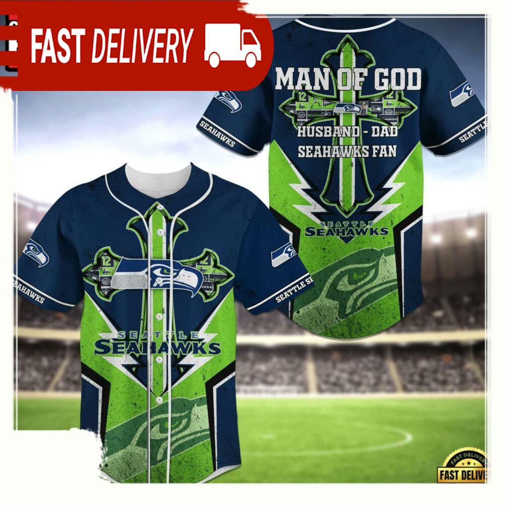 NLF NLF Seattle Seahawks Man Of God Baseball Jersey Shirt