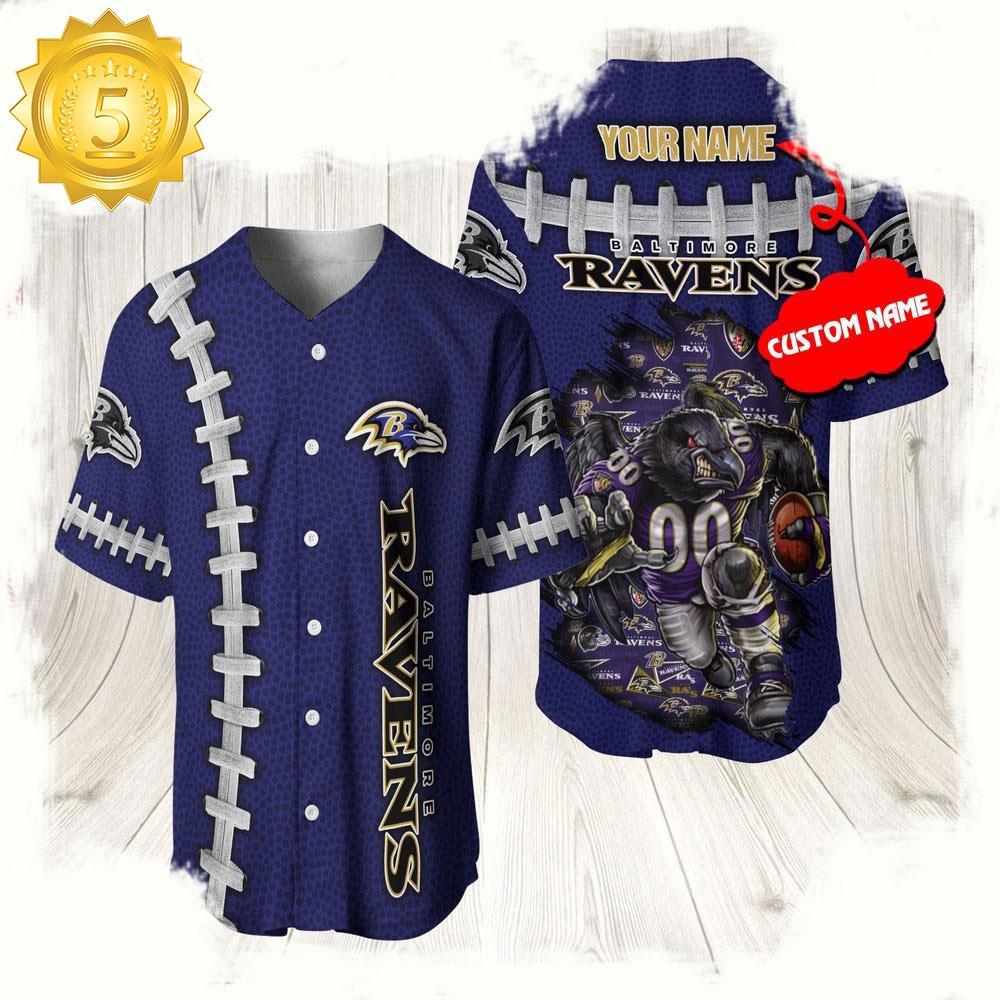 NLF Personalized Baltimore Ravens Mascot Baseball Jersey Shirt