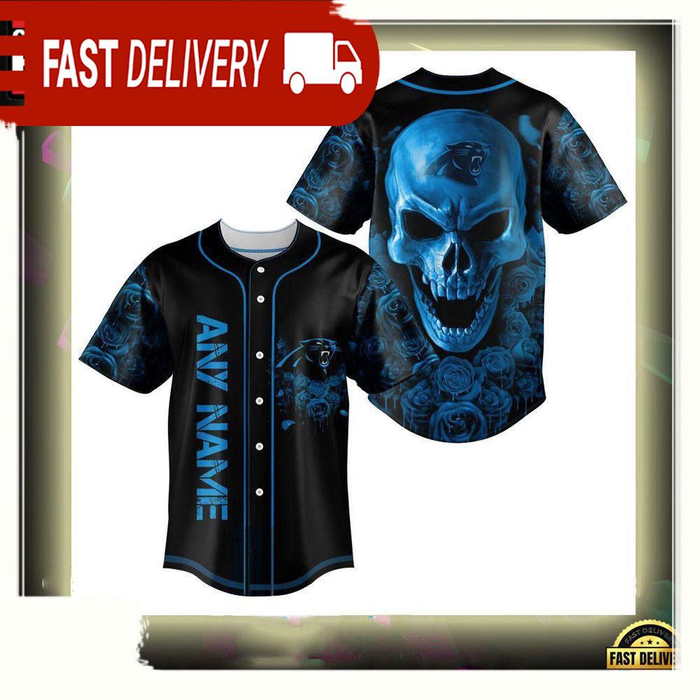 NLF Personalized Carolina Panthers Football Skull Baseball Jersey Shirt
