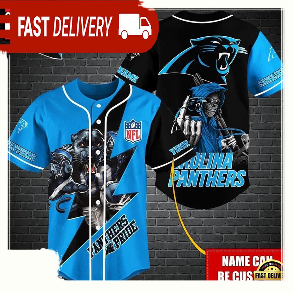 NLF Personalized Carolina Panthers Mascot And Skull  Baseball Jersey