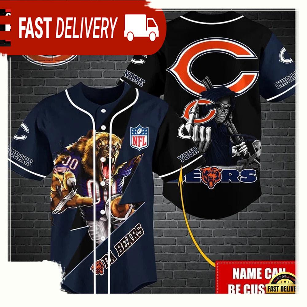 NLF Personalized Chicago Bears Mascot And Skull Baseball Jersey