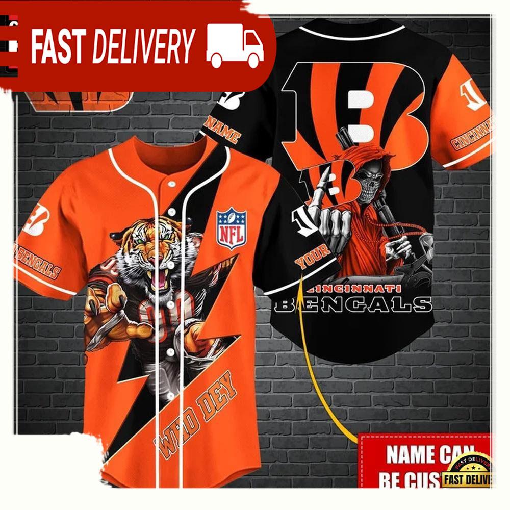 NLF Personalized Cincinnati Bengals Mascot And Skull  Baseball Jersey