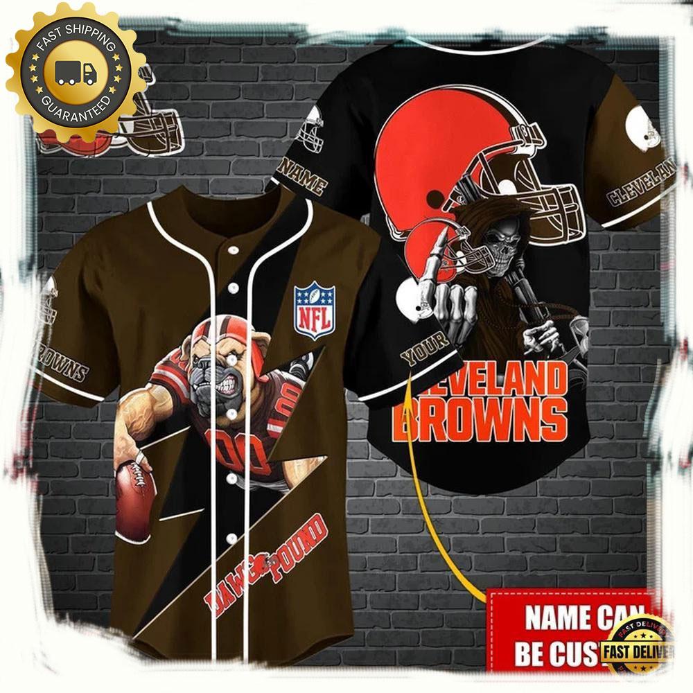 NLF Personalized Cleveland Browns Mascot And Skull  Baseball Jersey
