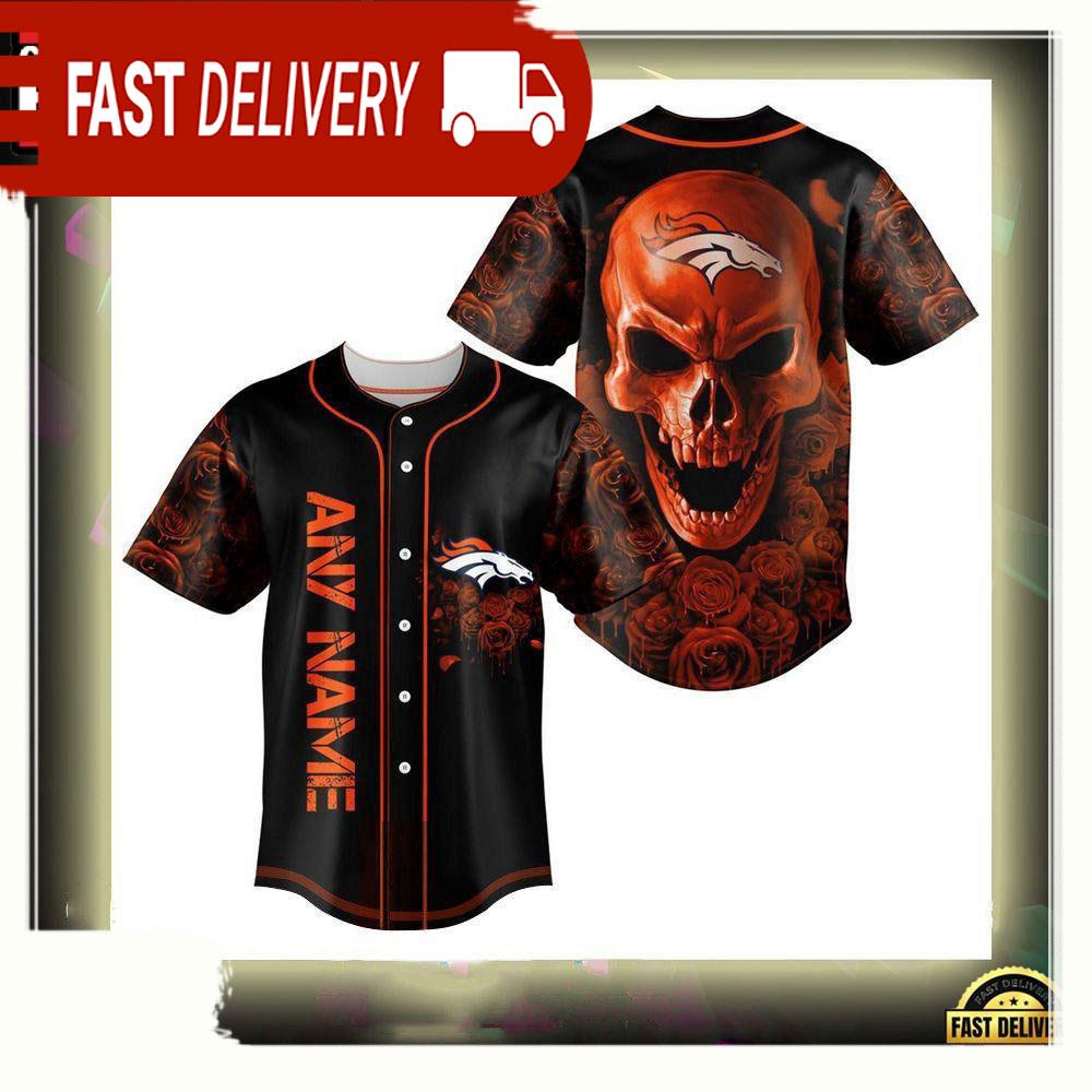 NLF Personalized Denver Broncos Football Skull Baseball Jersey Shirt
