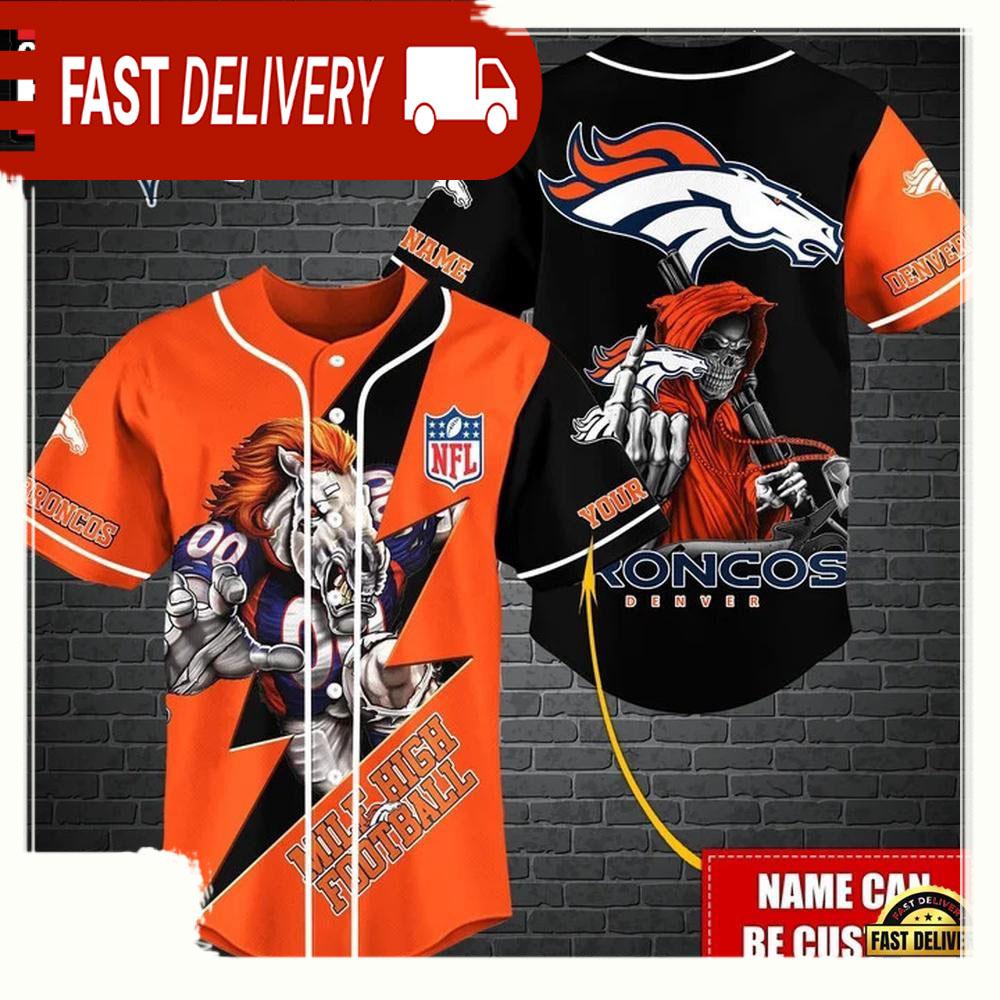 NLF Personalized Denver Broncos Mascot And Skull  Baseball Jersey