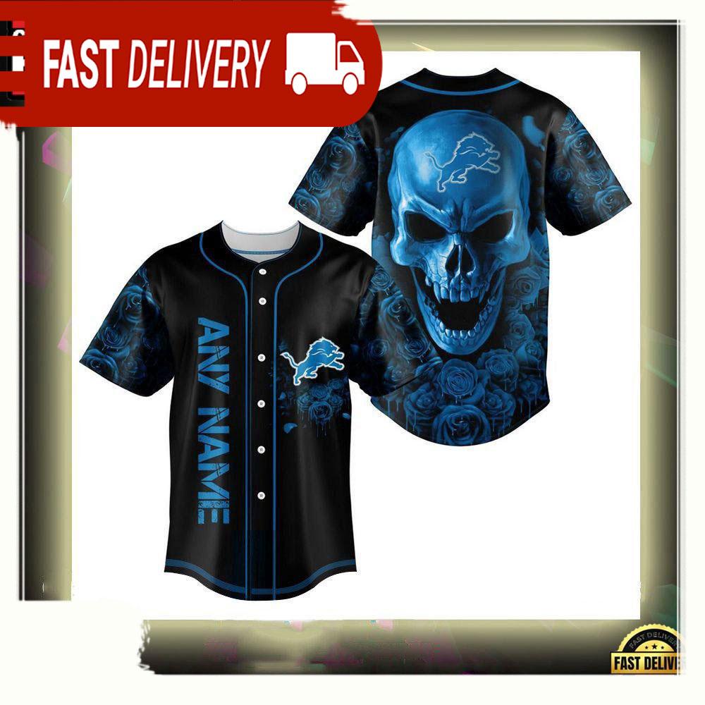 NLF Personalized Detroit Lions Football Skull Baseball Jersey Shirt