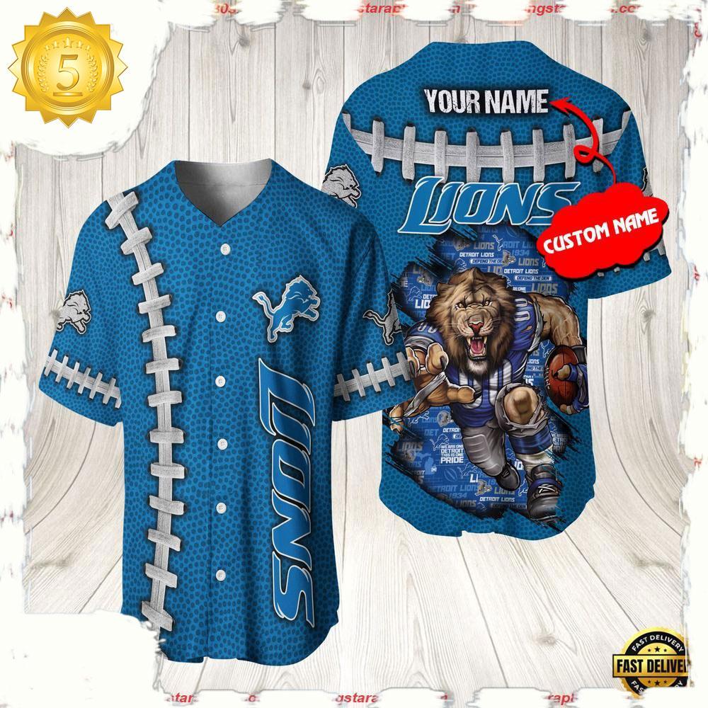 NLF Personalized Detroit Lions Mascot Baseball Jersey Shirt