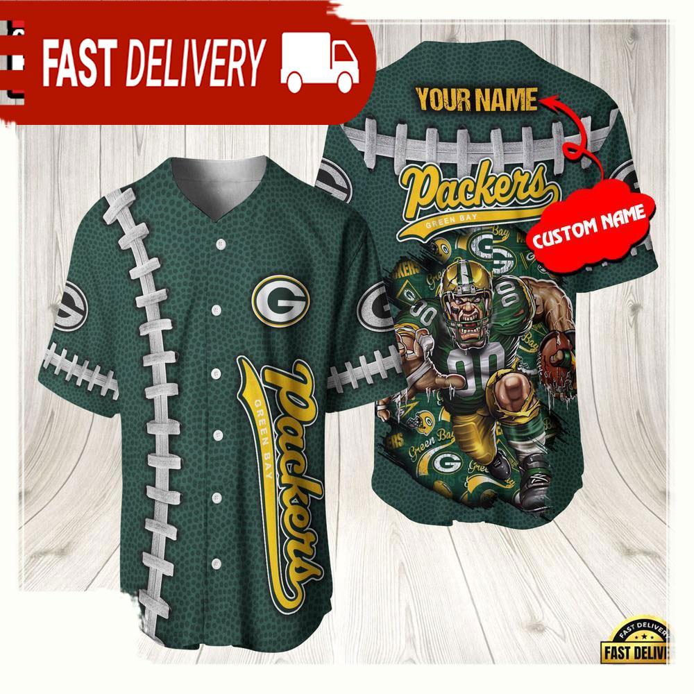 NLF Personalized Green Bay Packers Mascot Baseball Jersey Shirt