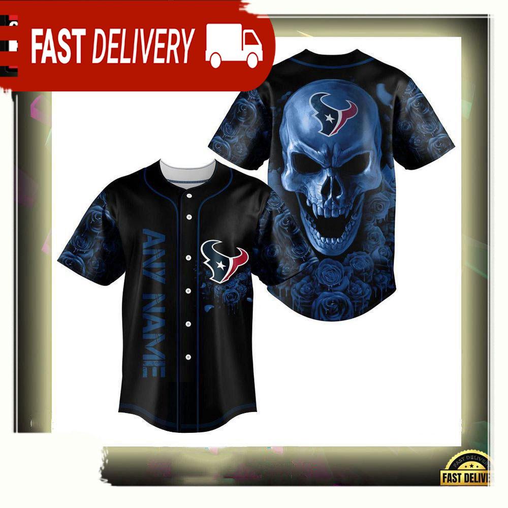 NLF Personalized Houston Texans Football Skull Baseball Jersey Shirt