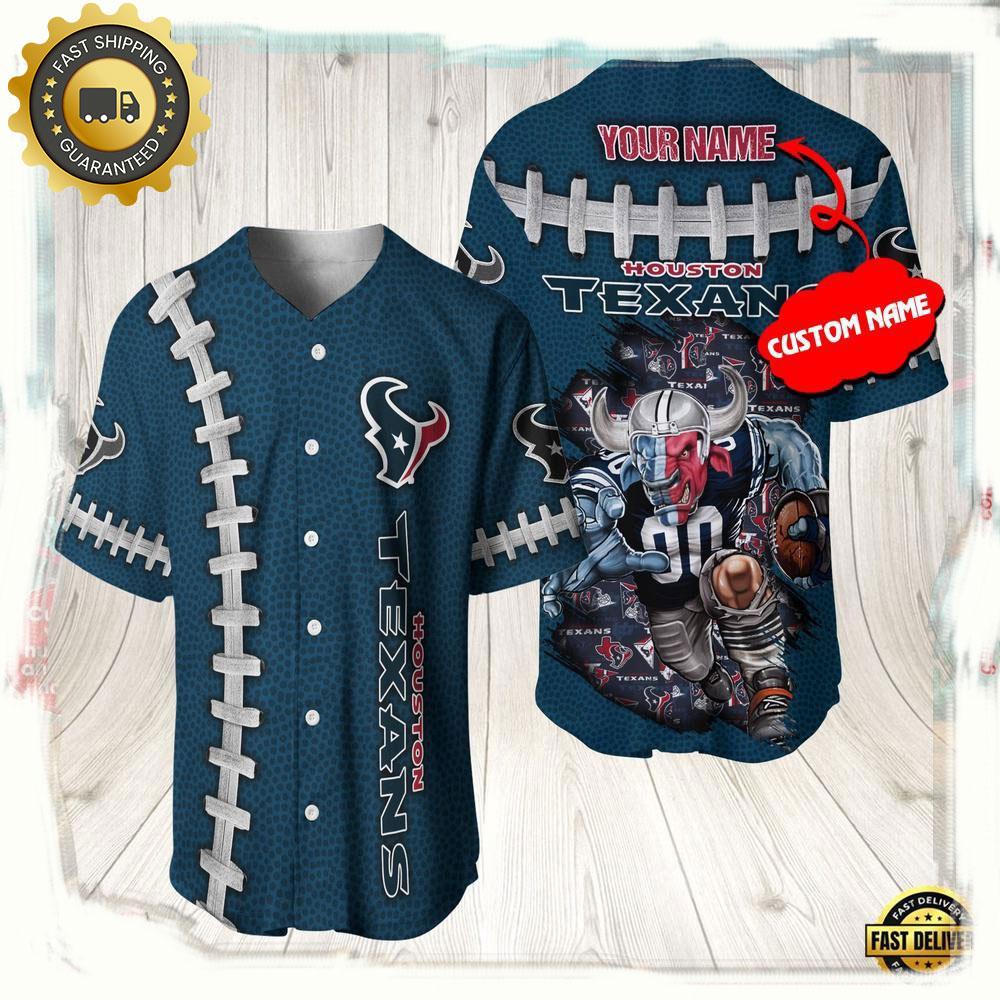 NLF Personalized Houston Texans Mascot Baseball Jersey Shirt