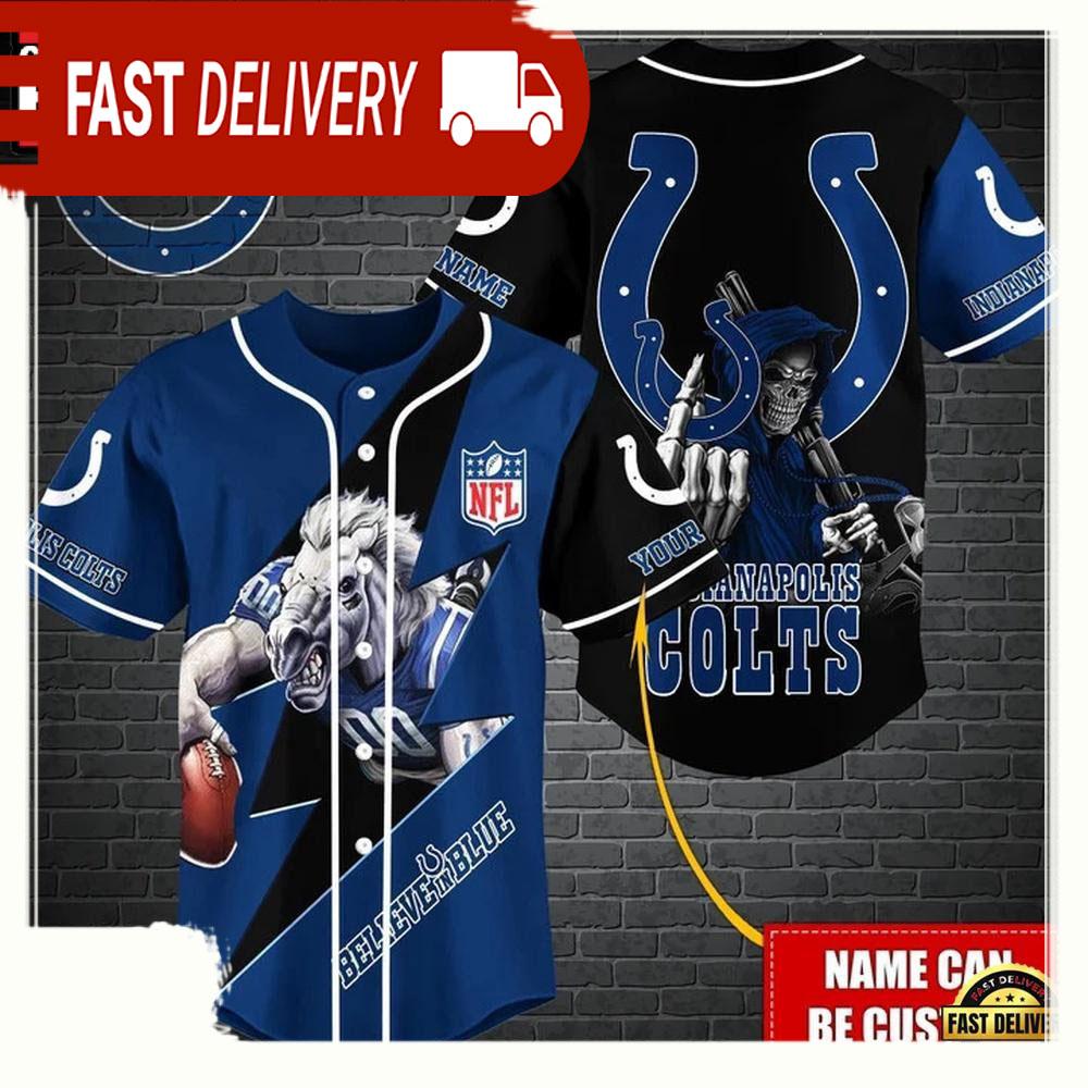 NLF Personalized Indianapolis Colts Mascot And Skull Baseball Jersey