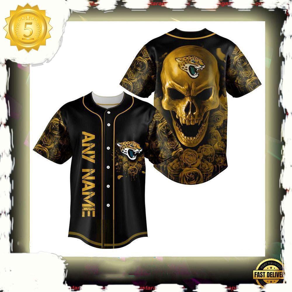 NLF Personalized Jacksonville Jaguars Football Skull Baseball Jersey Shirt