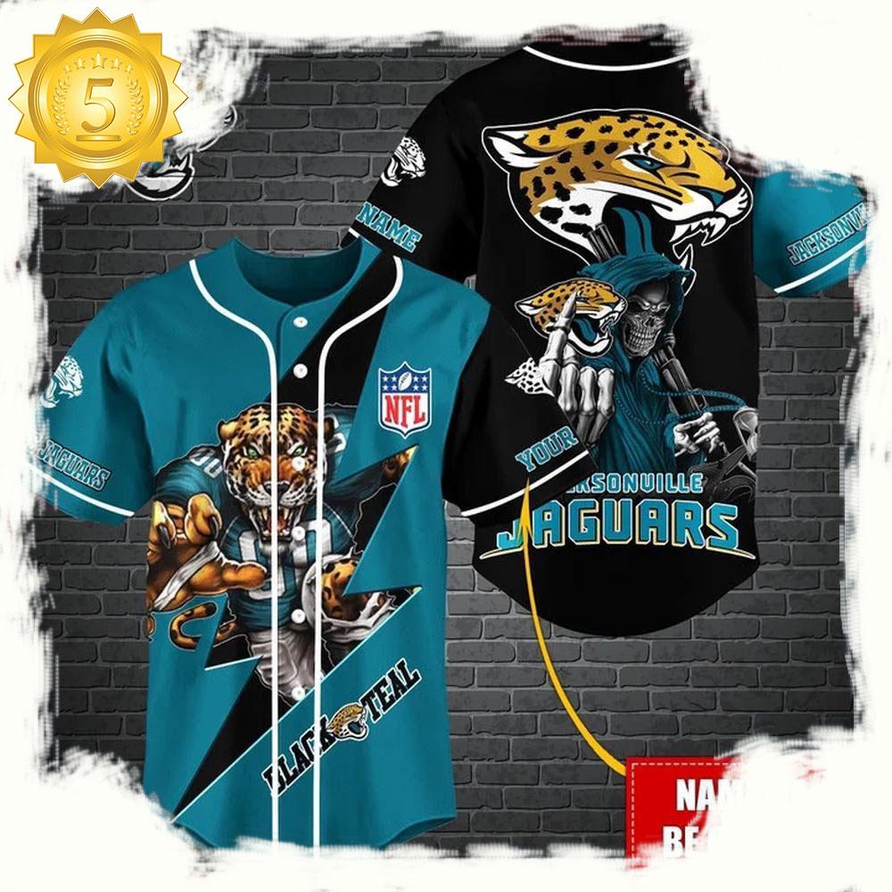 NLF Personalized Jacksonville Jaguars Mascot And Skull  Baseball Jersey