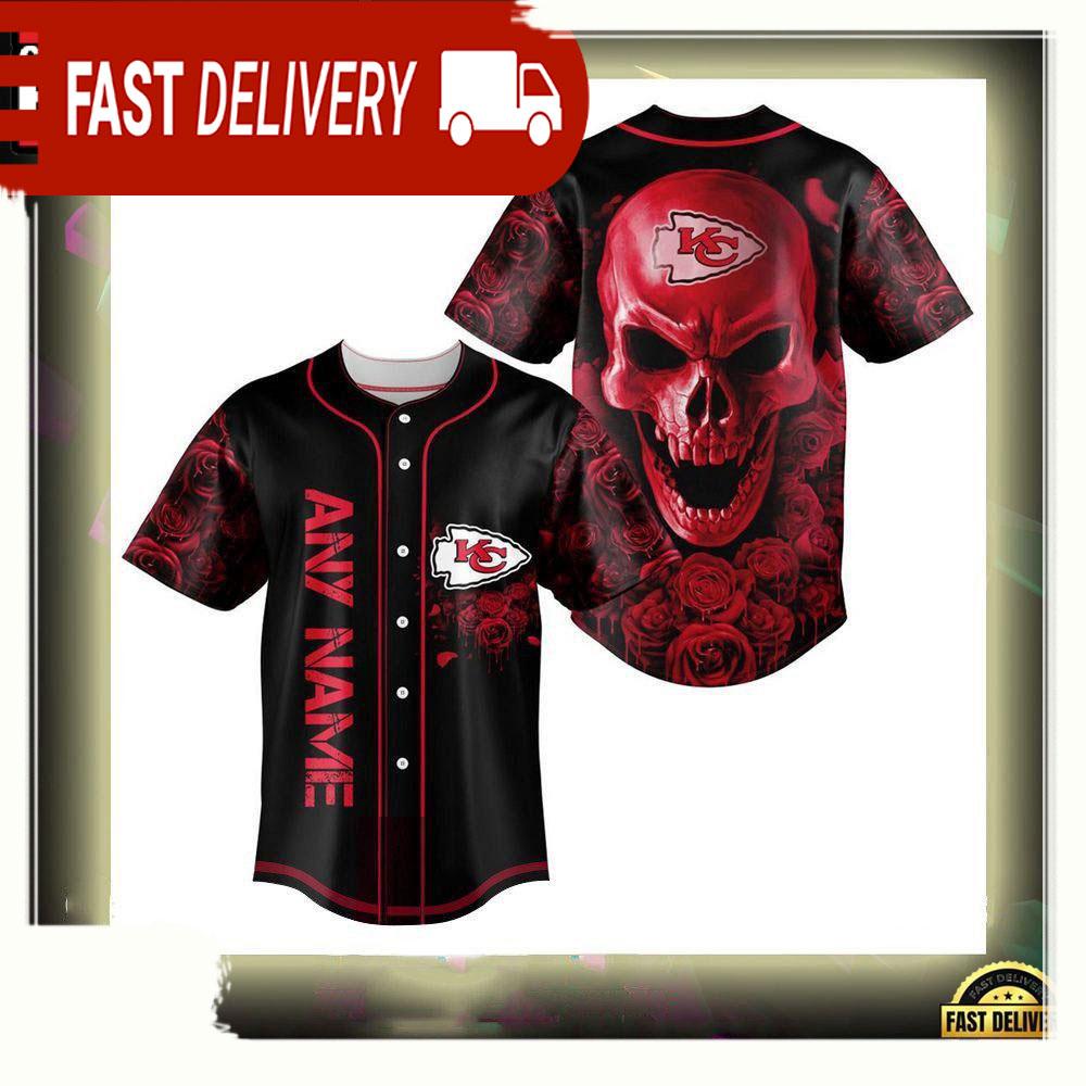 NLF Personalized Kansas City Chiefs Football Skull Baseball Jersey Shirt