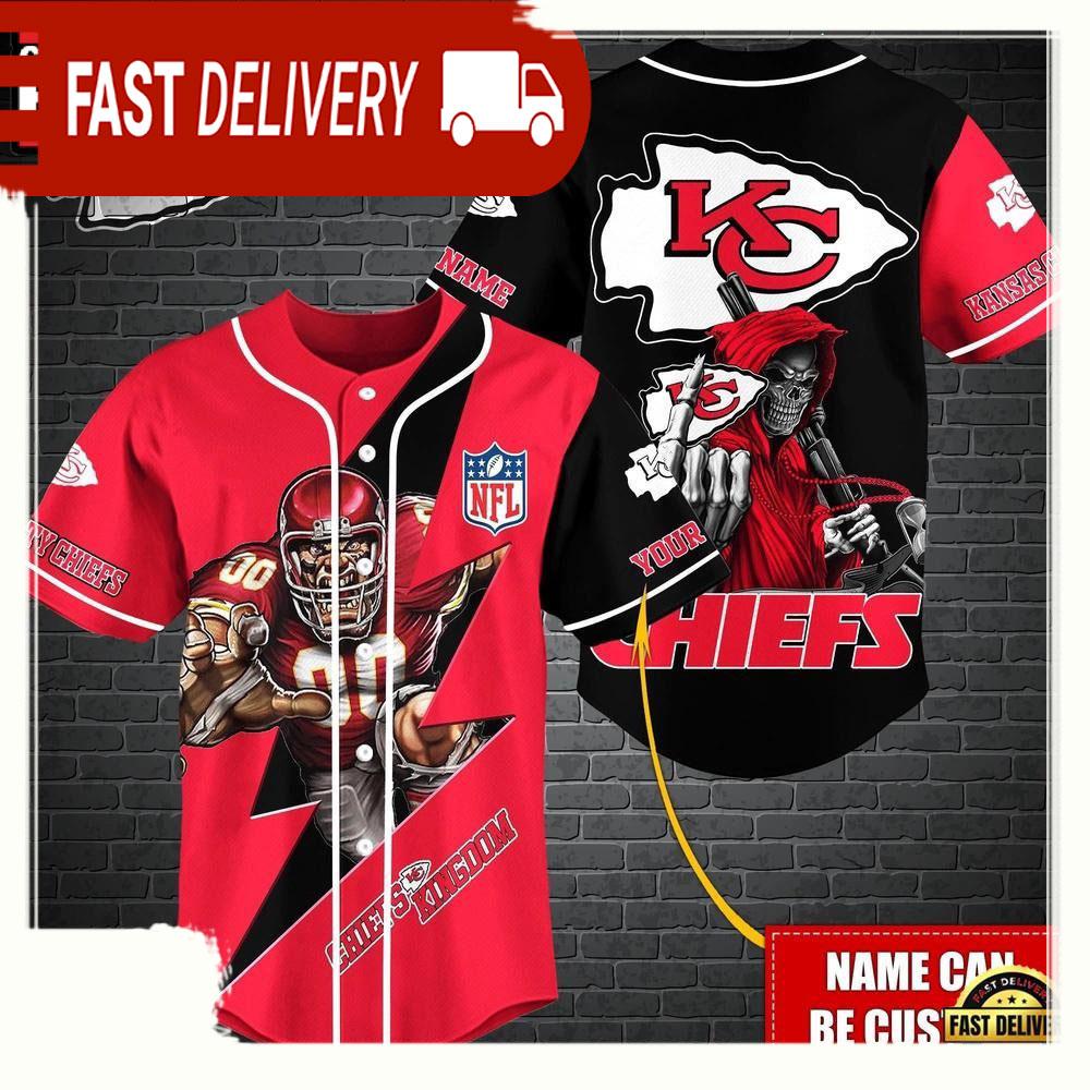 NLF Personalized Kansas City Chiefs Mascot And Skull  Baseball Jersey