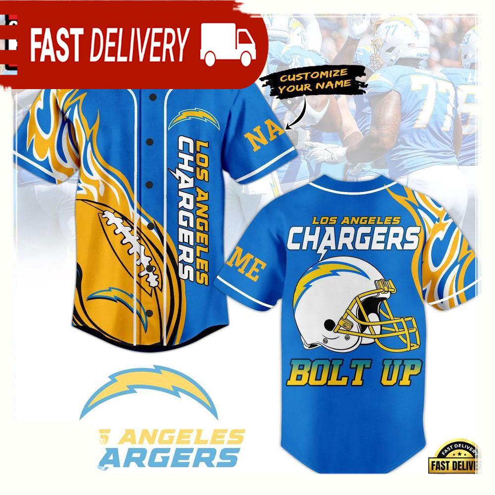 NLF Personalized Los Angeles Chargers Bolt Up Personalized Baseball Jersey