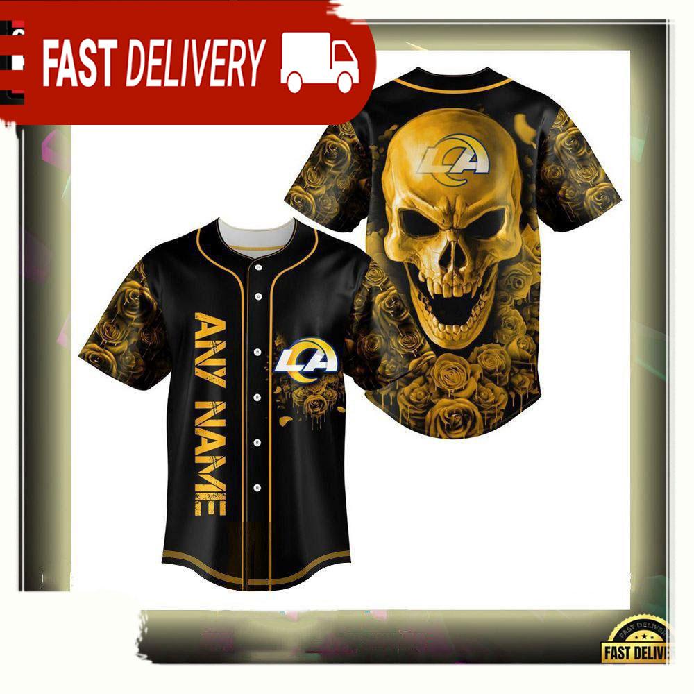 NLF Personalized Los Angeles Rams Football Skull Baseball Jersey Shirt