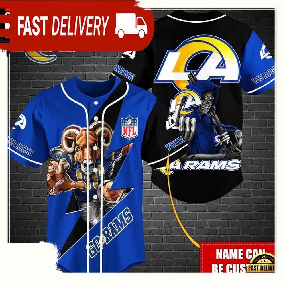 NLF Personalized Los Angeles Rams Mascot And Skull Baseball Jersey