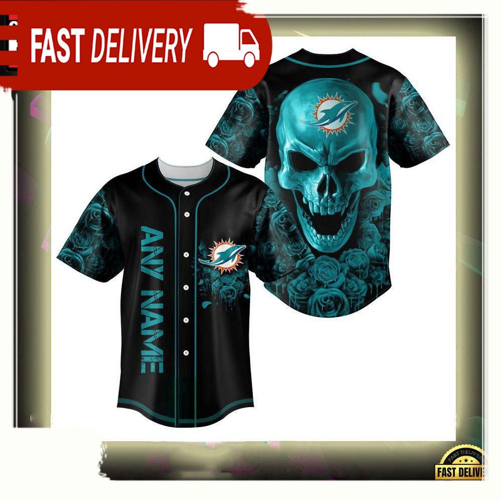 NLF Personalized Miami Dolphins Football Skull Baseball Jersey Shirt