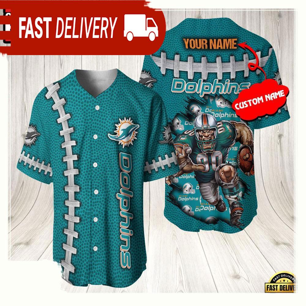 NLF Personalized Miami Dolphins Mascot Baseball Jersey Shirt