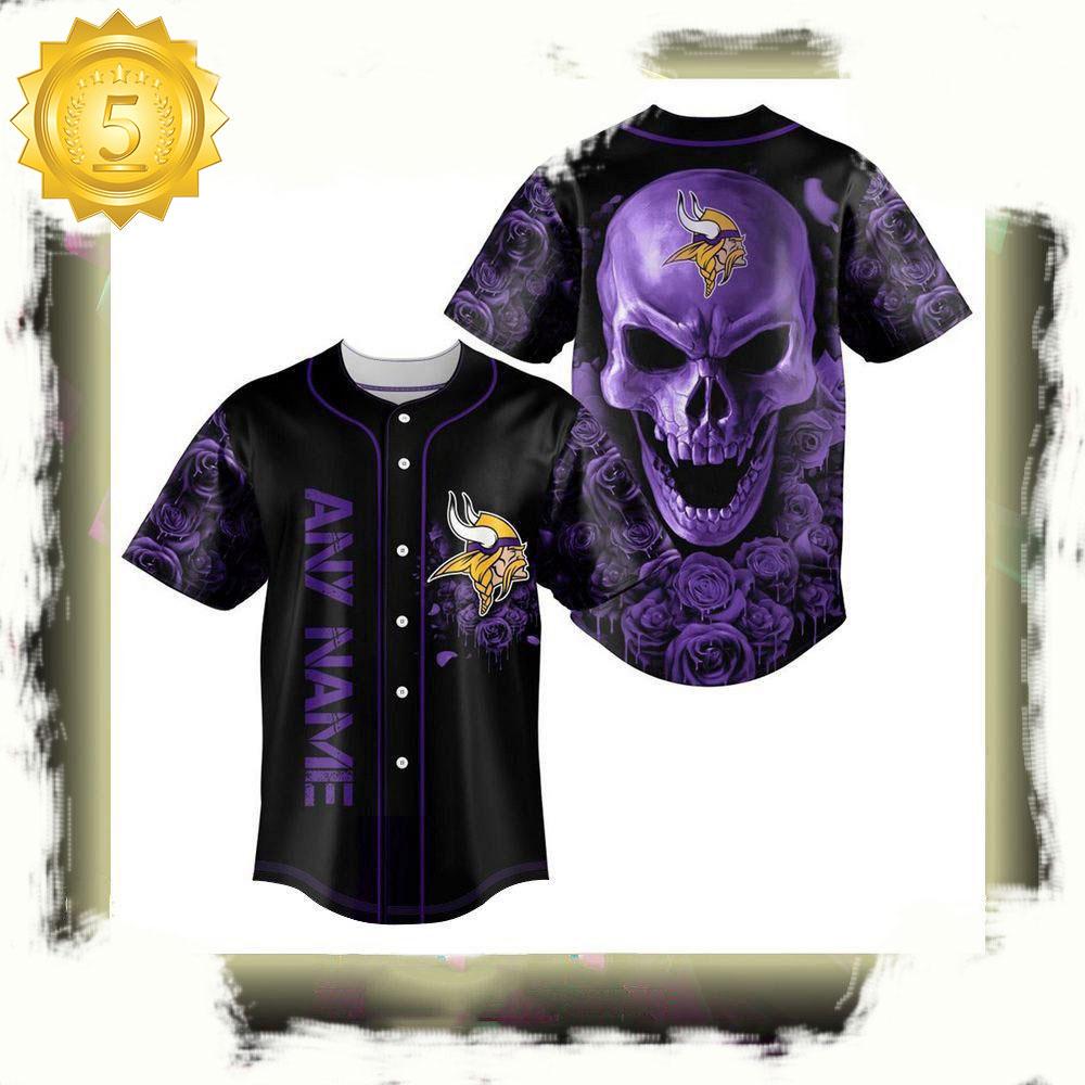 NLF Personalized Minnesota Vikings Football Skull Baseball Jersey Shirt