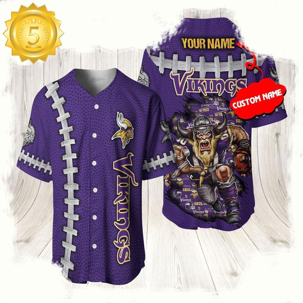 NLF Personalized Minnesota Vikings Mascot Baseball Jersey Shirt