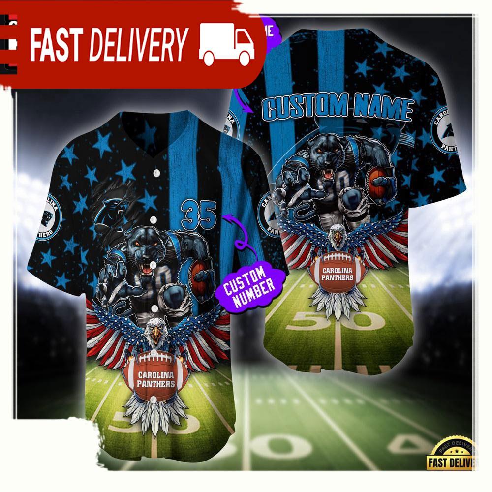 NLF Personalized Name & Number Carolina Panthers Mascot Us Flag Baseball Jersey Shirt